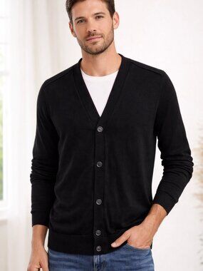 GAP Men's V Neck Cotton Black Button Up Cardigan L eclectic grandpa preppy